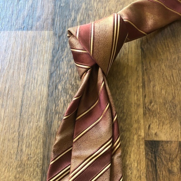 Hugo Boss Maroon Cream Striped Tie - Picture 3 of 8